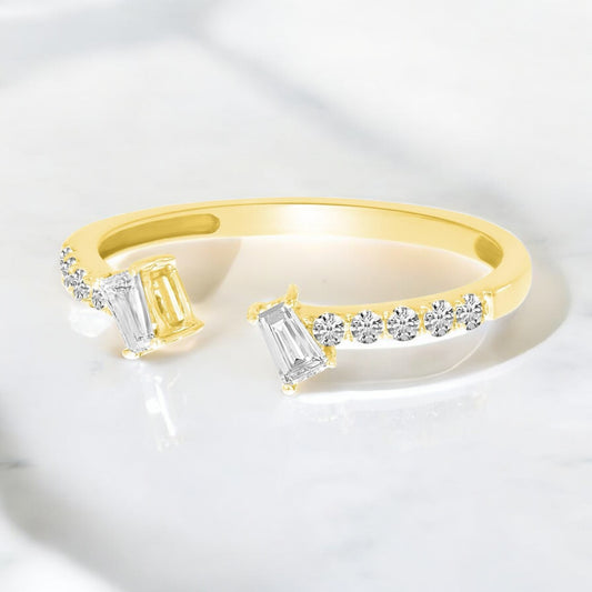 Baguette Diamond Bypass Ring - 14K Yellow Gold