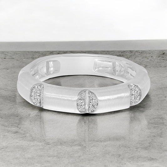Wide Brushed Diamond Band - 14K White Gold
