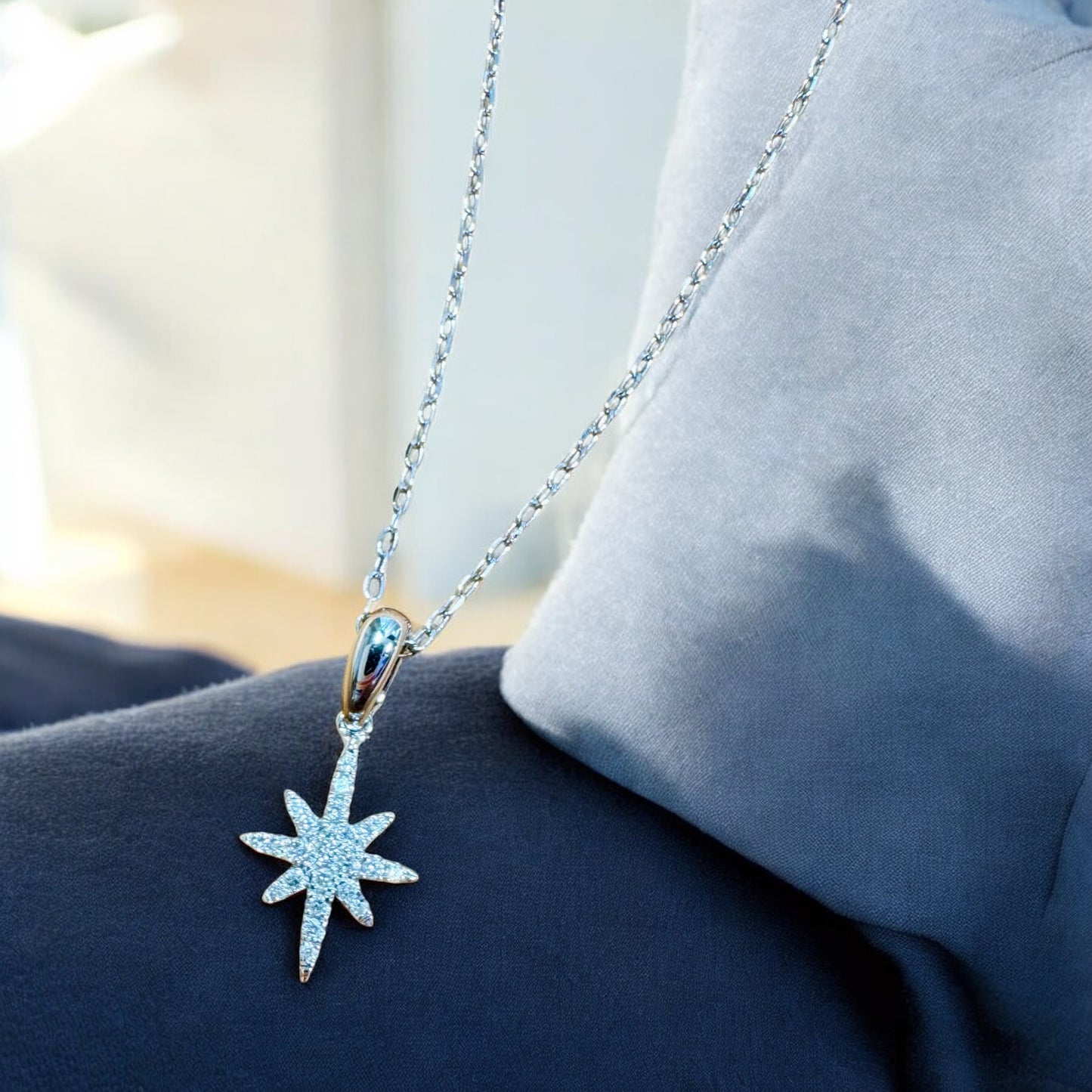 Diamond Starburst Necklace - 14K White Gold