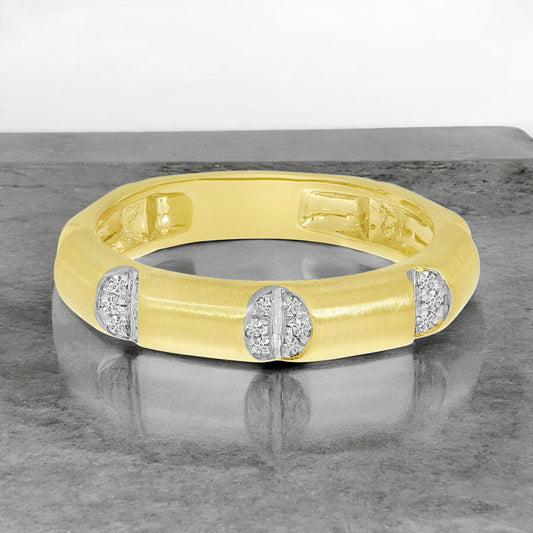 Wide Brushed Diamond Band - 14K Yellow Gold