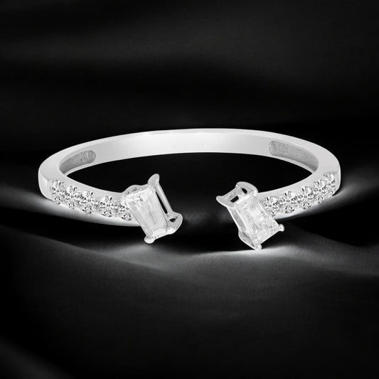 Baguette Diamond Bypass Ring - 14K White Gold