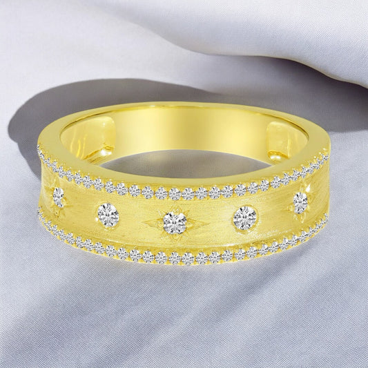 Brushed Gold Diamond Celestial Band - 14K Yellow Gold