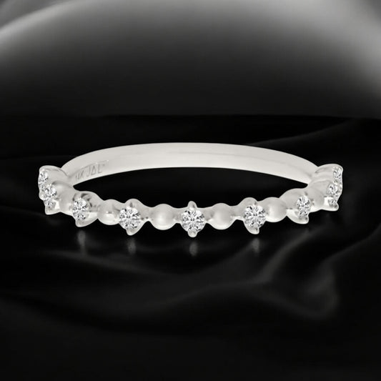 Beaded Band with Diamond Accents - 14K White Gold