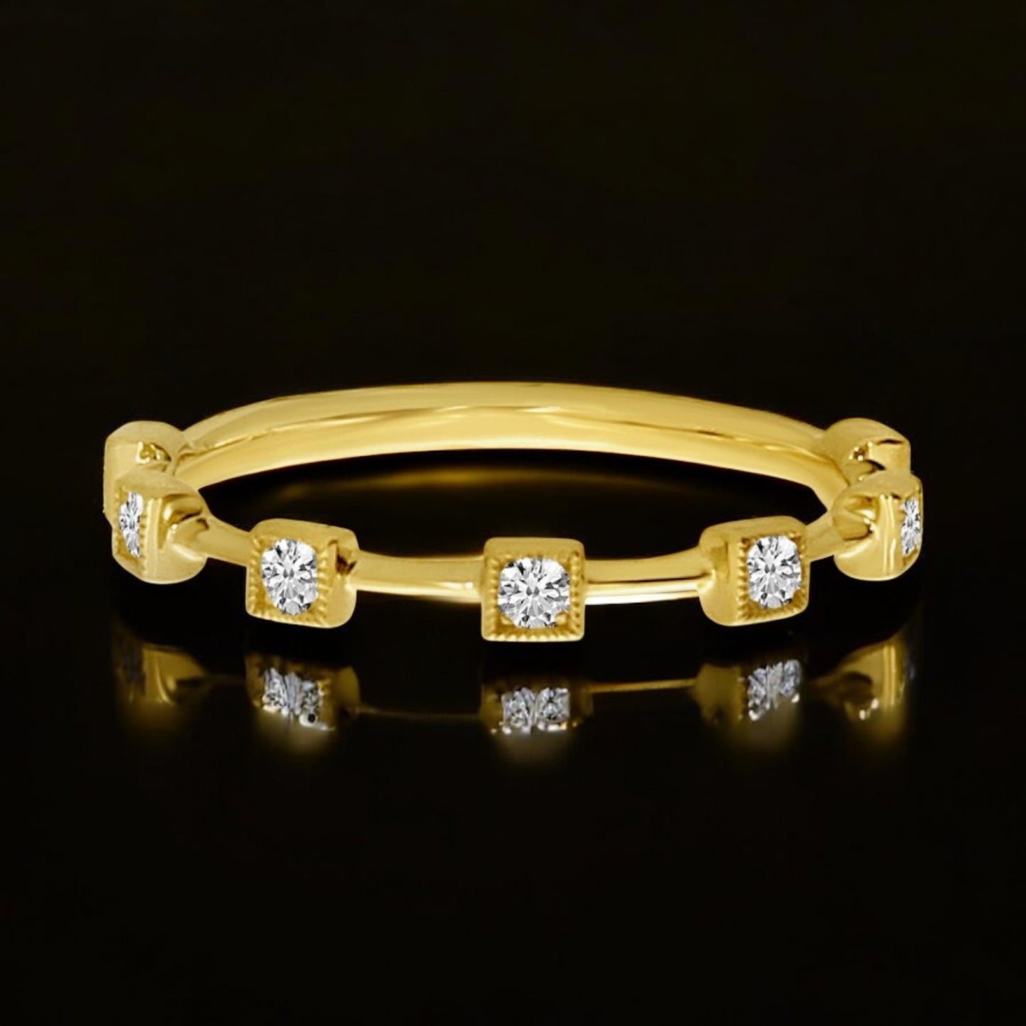 Square Spaced Diamond Band - 14K Yellow Gold