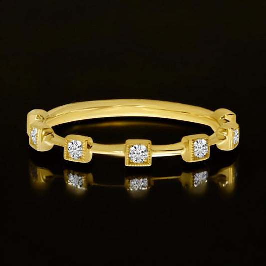 Square Spaced Diamond Band - 14K Yellow Gold