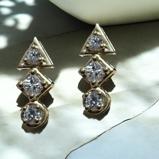 Geometric Diamond Stud Earrings - 14K Yellow Gold