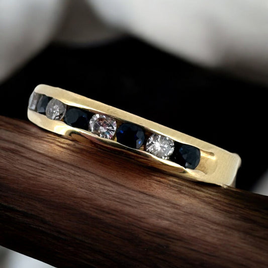Diamond and Sapphire Channel-Set Band - 14K Yellow Gold