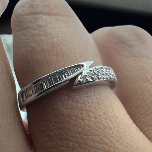 Baguette and Round Diamond Band - 18K White Gold