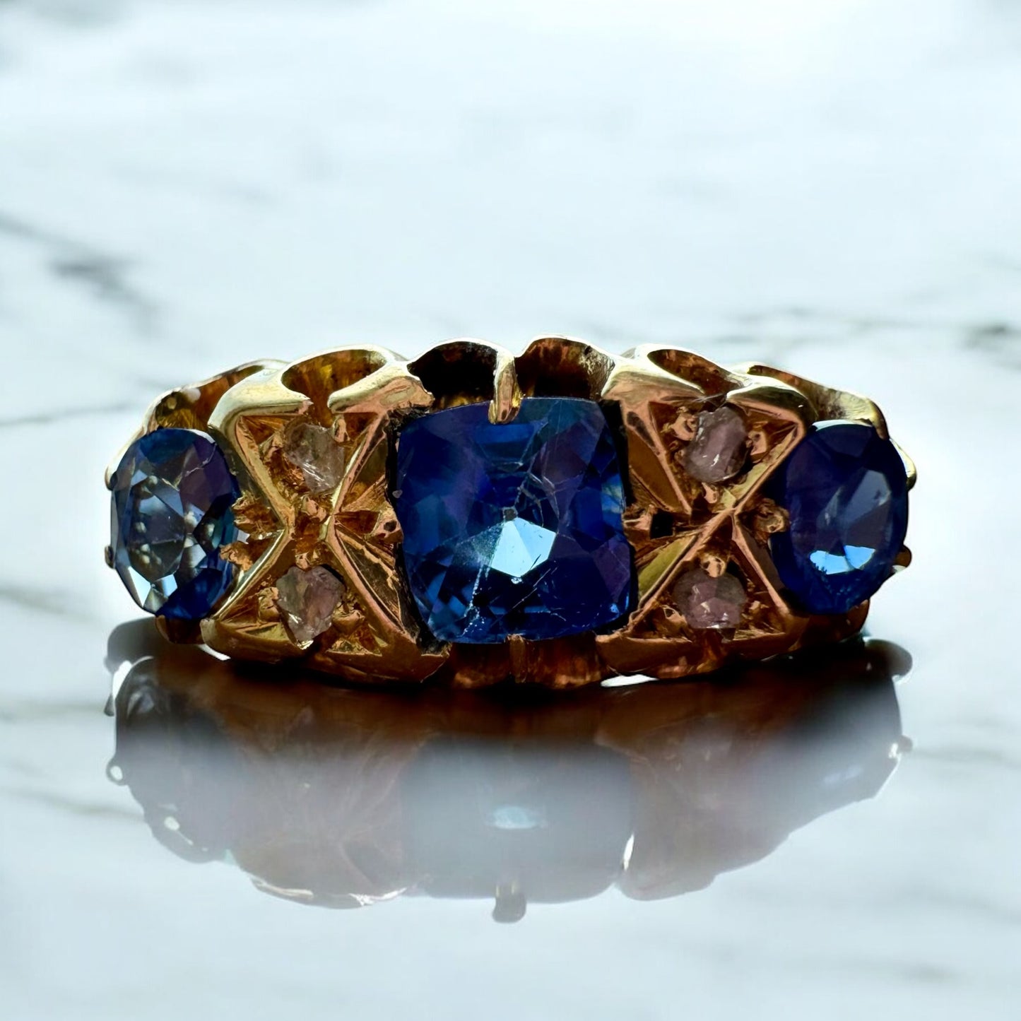 Three-Stone Sapphire Ring - Victorian Era