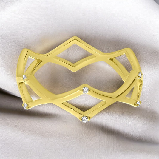 Gold and Diamond Geometric Band - 14K Yellow Gold