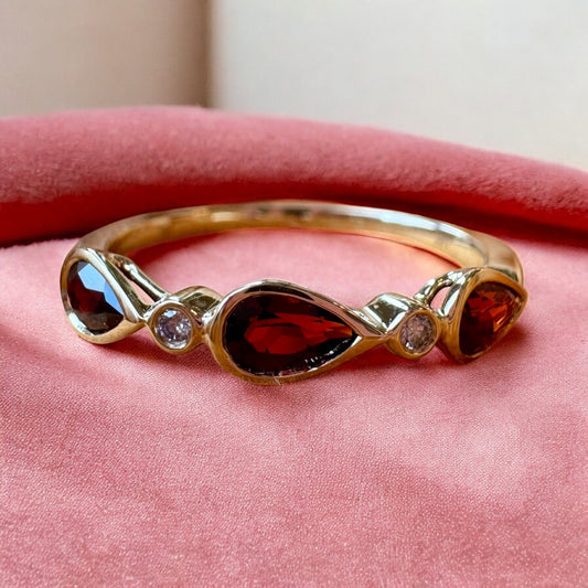 Pear Shaped Garnet and Diamond Band - 14K Yellow Gold