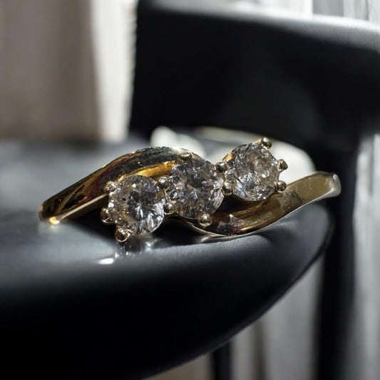 Three-Stone Diamond Bypass Ring - 14K Yellow Gold