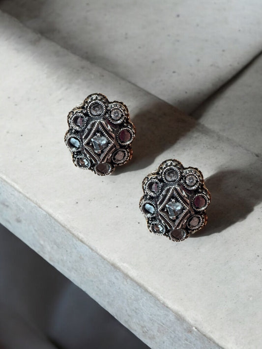 Diamond Cluster Stud Earrings - Edwardian Period