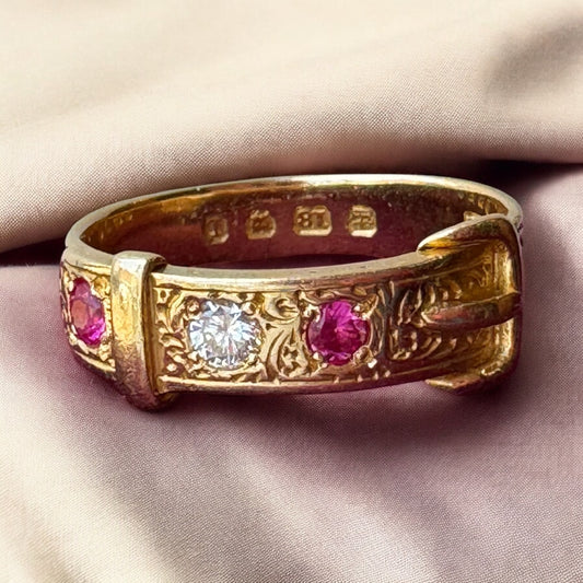 Ruby and Diamond Buckle Ring - Victorian Era