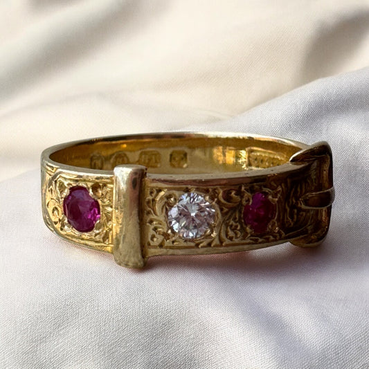 Ruby and Diamond Buckle Ring - Victorian Era