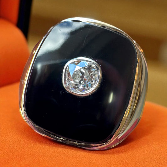 Diamond and Black Onyx Ring - 10K Yellow Gold
