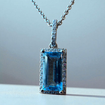 Blue Topaz and Diamond Necklace - 14K White Gold