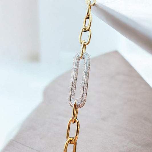 Diamond Center Paperclip-Link Bracelet - 14K Yellow Gold