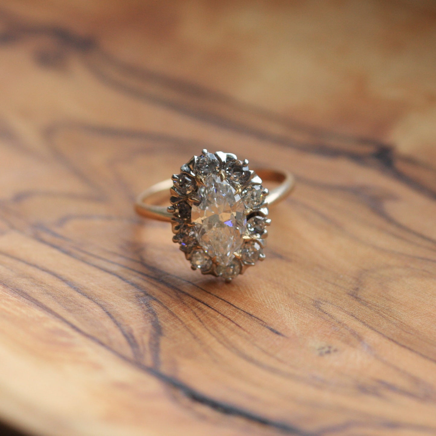 1.50ct Marquise Diamond Halo Ring - Victorian Era