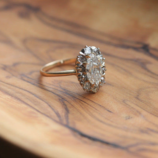1.50ct Marquise Diamond Halo Ring - Victorian Era
