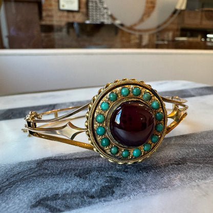 Garnet and Turquoise Bangle Bracelet - Victorian Era