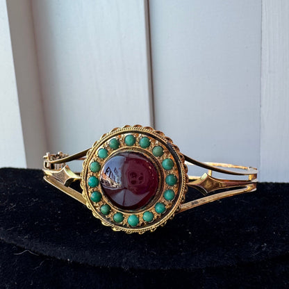 Garnet and Turquoise Bangle Bracelet - Victorian Era