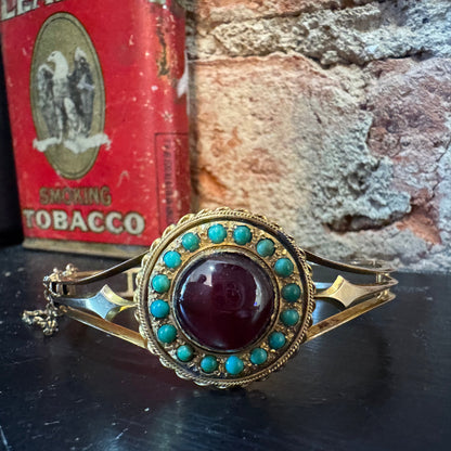 Garnet and Turquoise Bangle Bracelet - Victorian Era