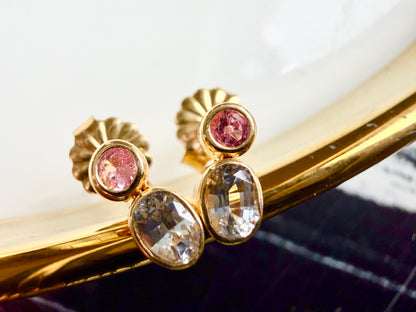 Pink Tourmaline and White Sapphire Stud Earrings - TJ Designer