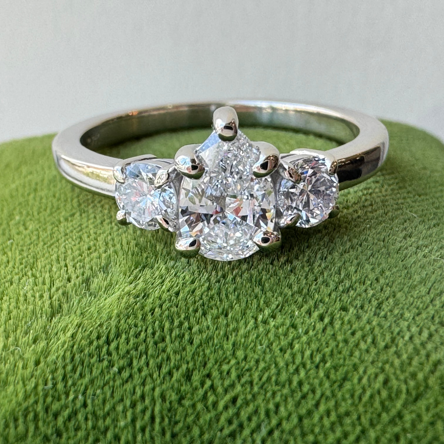 0.48ct Pear Shape Diamond Engagement Ring - 3 Stone Engagement Ring 0.82ctw