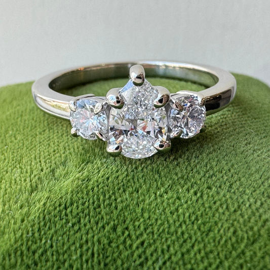0.48ct Pear Shape Diamond Engagement Ring - 3 Stone Engagement Ring 0.82ctw