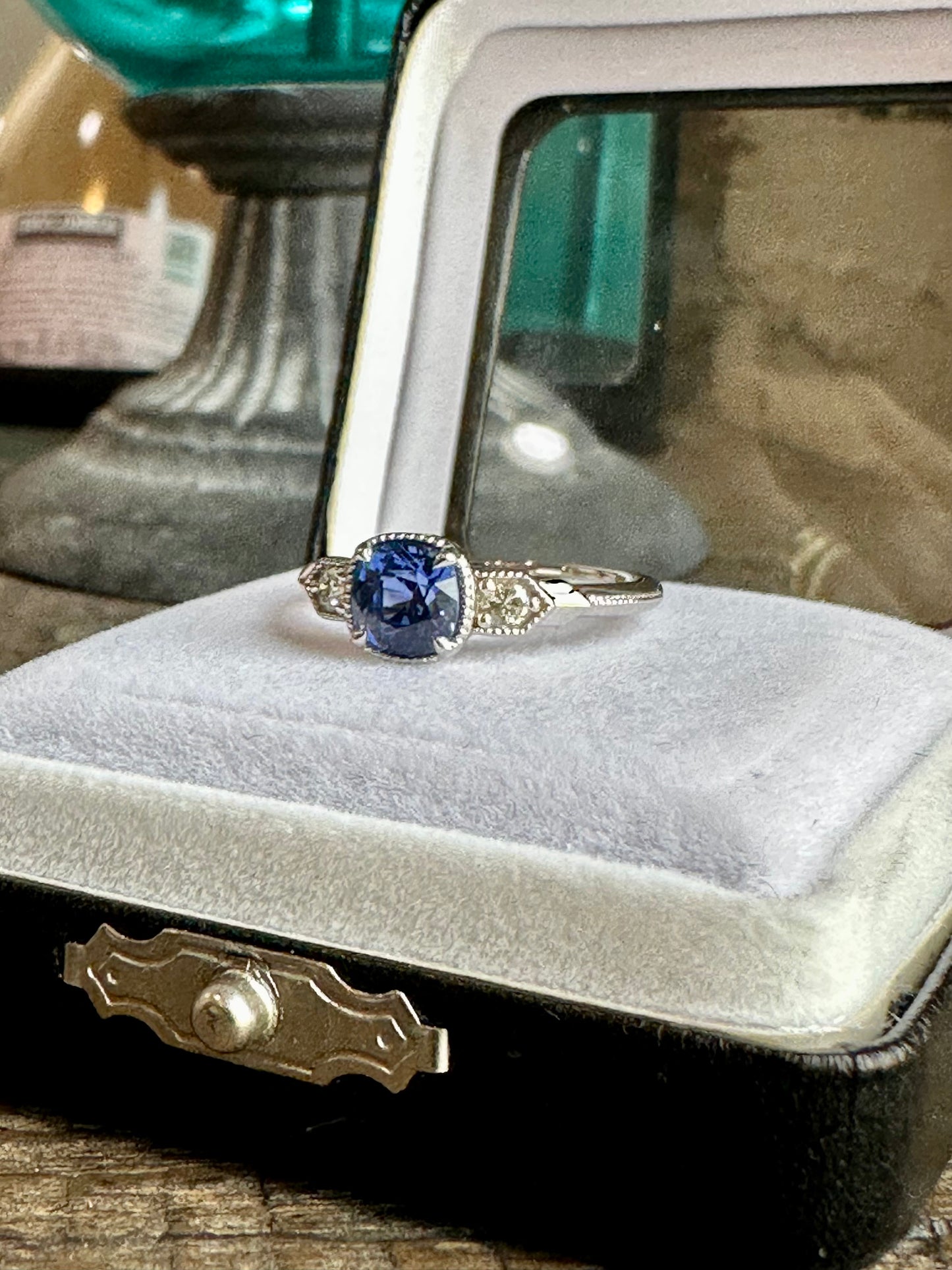 14K White Gold Sapphire Ring - Deco Collection
