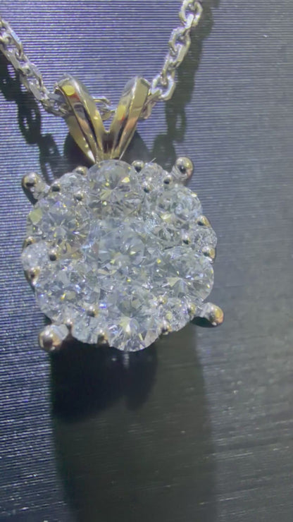 1ctw Diamonds Cluster Pendant - 14K White Gold