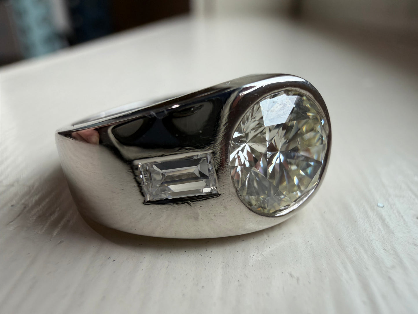 2.09ct Round Diamond and Baguette Ring - Platinum