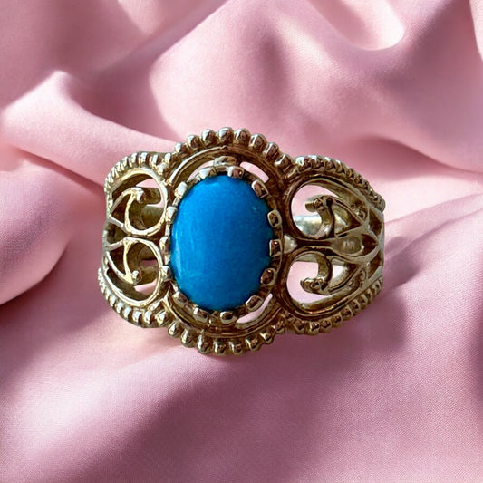 Turquoise Ring - Gold Filigree